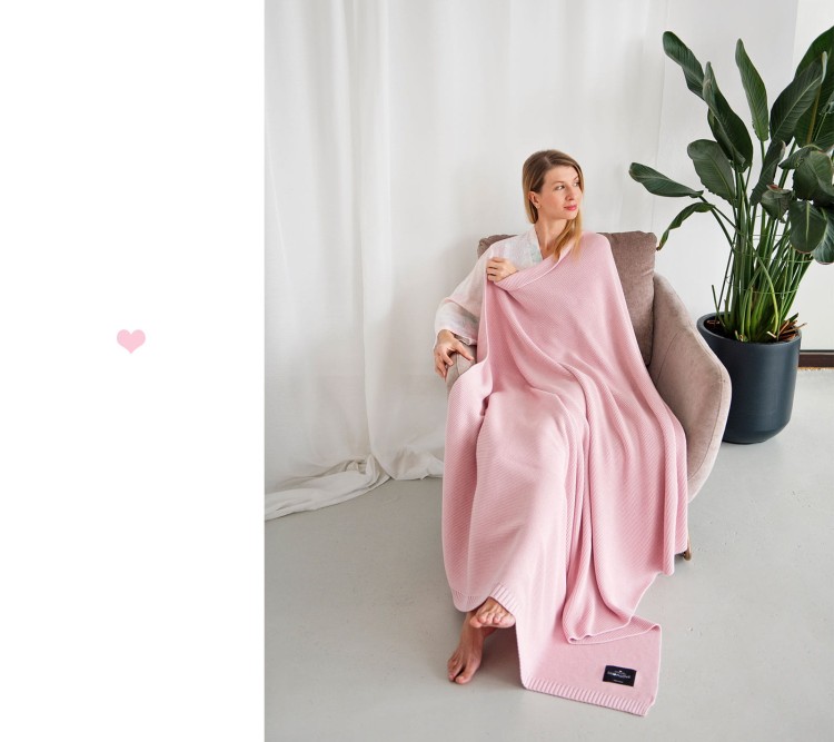 Duży koc - pudrowy róż