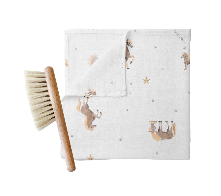 Szczotka z włosia koziego z myjką we wzorze Konie